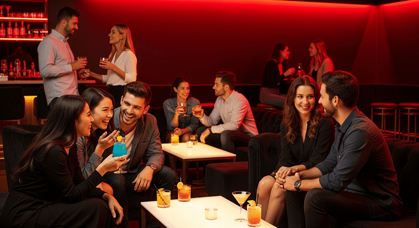 Diverse kink community members socializing and building connections