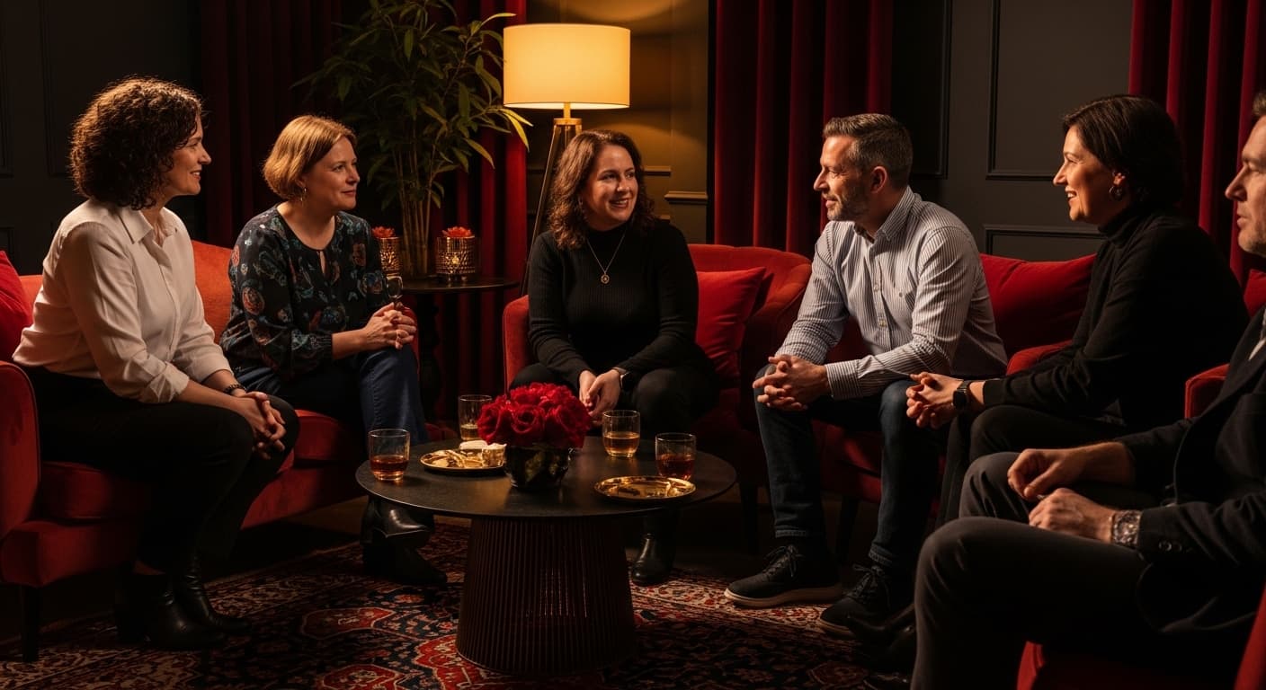 Diverse community members connecting through meaningful conversation