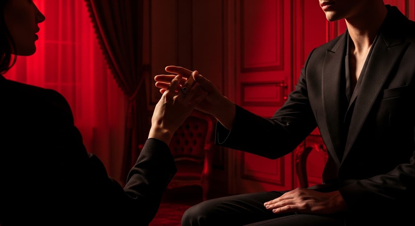 A confident pleasure dom in a sensual setting