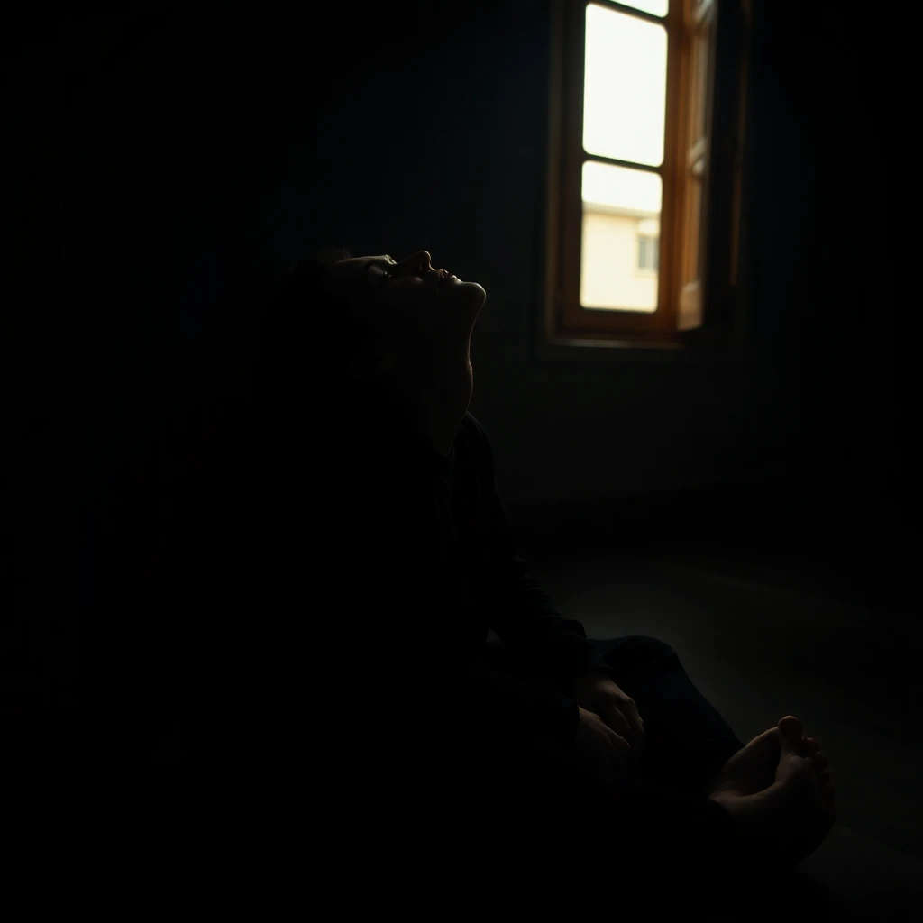 A dominant partner sitting alone in quiet decompression after a BDSM scene — the reality of dom drop